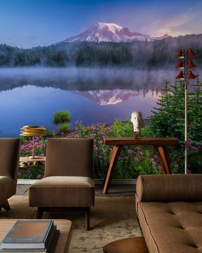colorful lake mounatin wall mural art