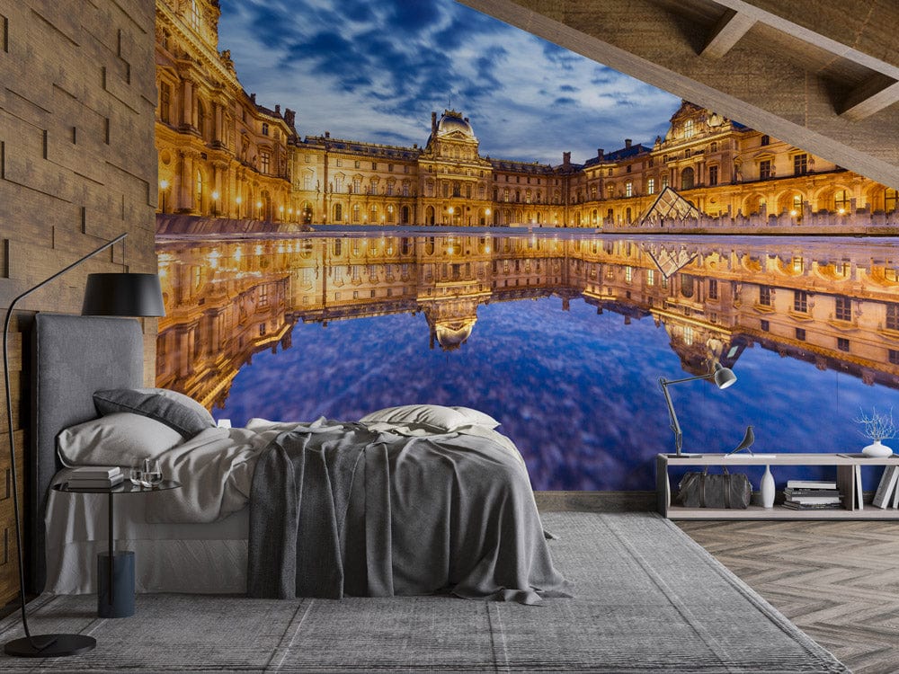 Paris landmark photo murals of Louvre for bedroom