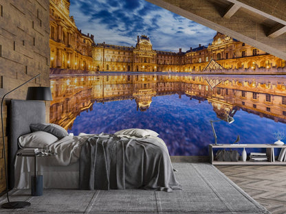 Paris landmark photo murals of Louvre for bedroom