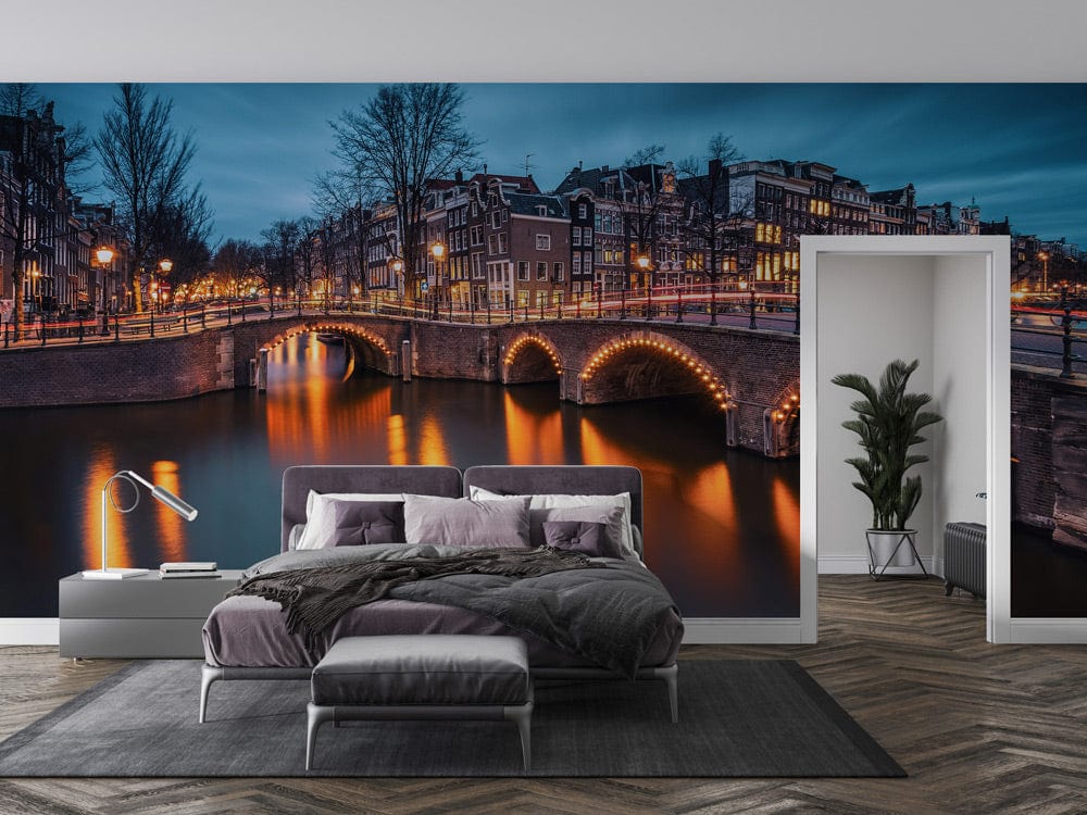 quite night at Amsterdam with silver aurora mural decoration for bedroom
