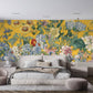 wall murals in brilliant yellow with a variety of blooms for the bedroom