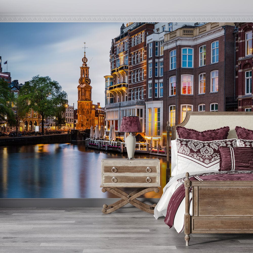 city night view of parts of Amsterdam mural decoration for bedroom