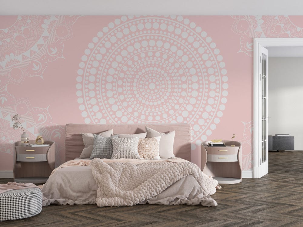 Pink dots circle pattern wall murals for girls' rooms