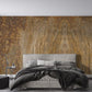 Bedroom wall murals with a deteriorated stone look in yellow