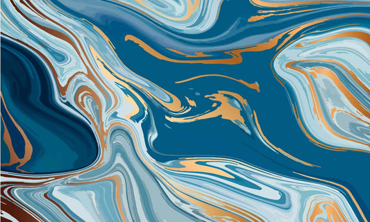 Wallpaper mural for home decoration featuring a blue abstract marble design.