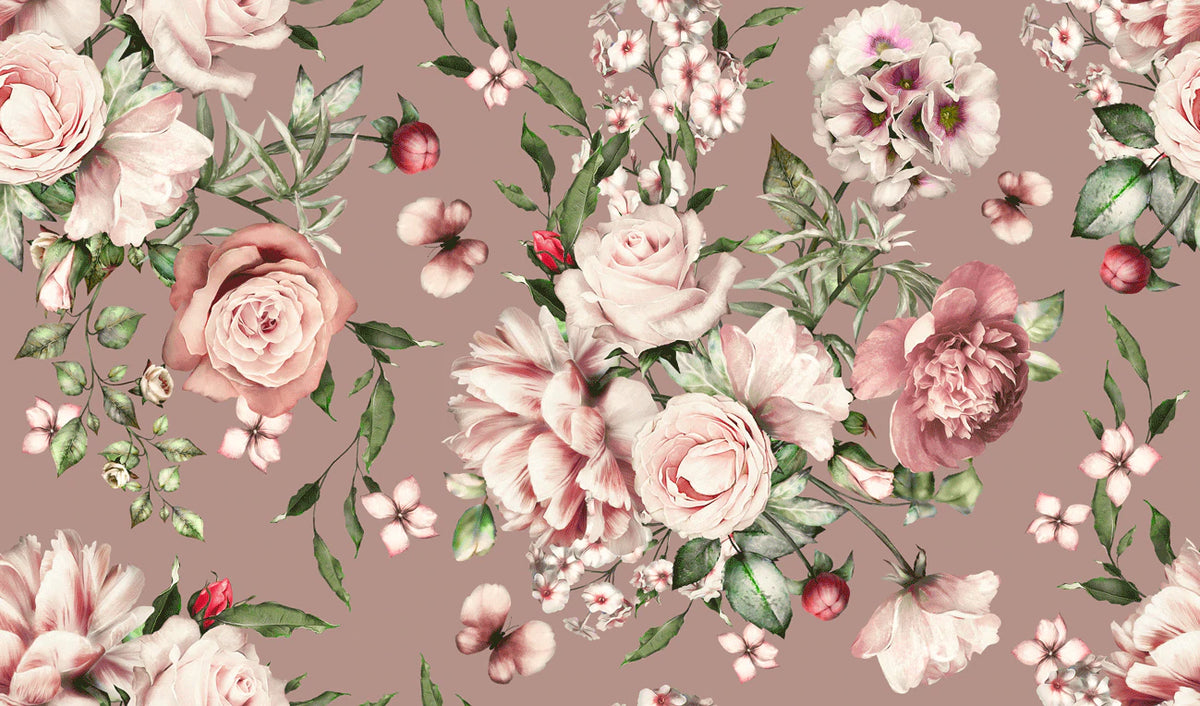 Elegant Blush Floral Mural Wallpaper