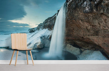 Serene Icy Waterfall Landscape Mural Wallpaper