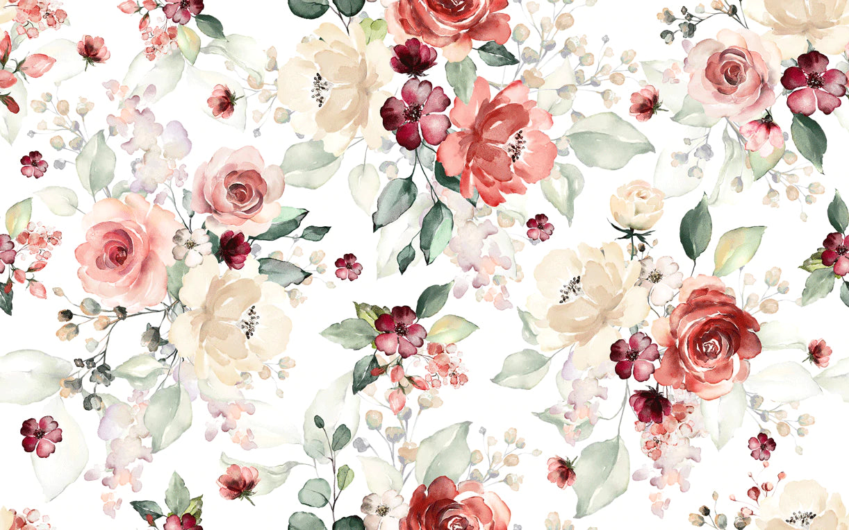 floral wallpaper mural with watercolour colourful roses for the house