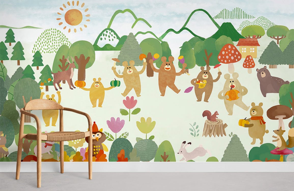 bears and forest view wallpaper mural 