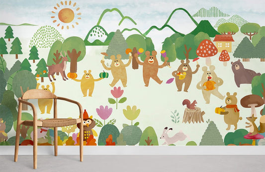 bears and forest view wallpaper mural