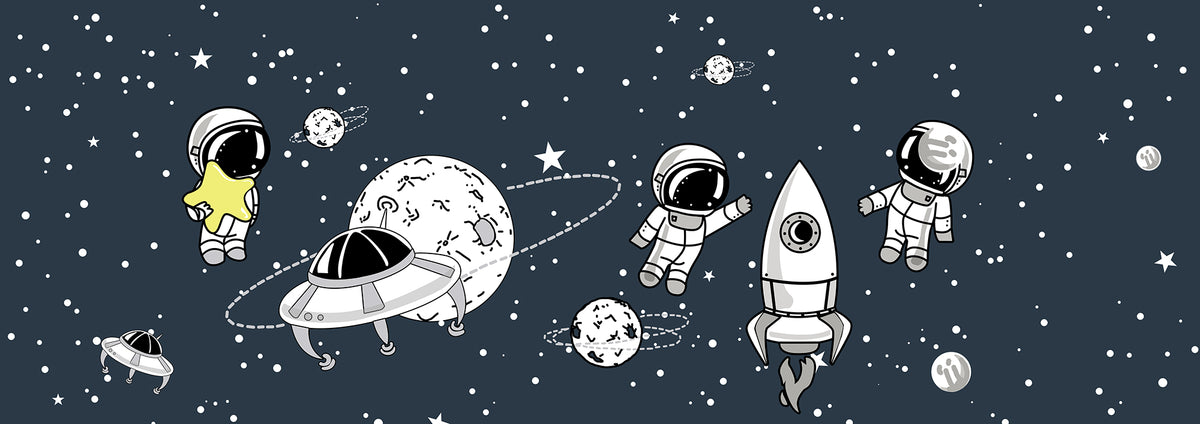 Playful Space Astronaut Kids Mural Wallpaper