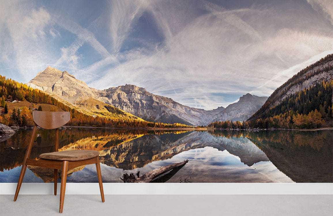 mountains in autumn. cloudy sky and clean lake wallpaper for home