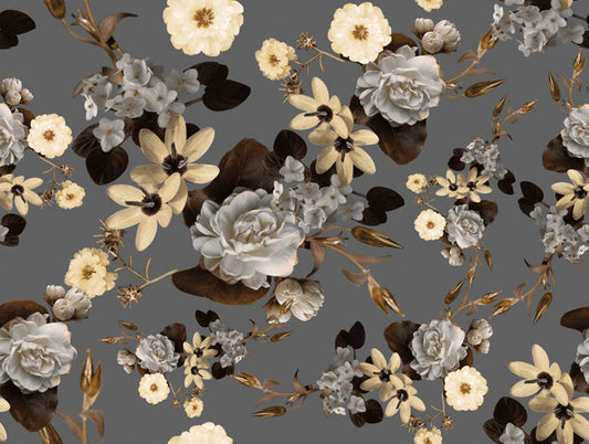 Wallpaper with a vintage floral pattern that is dark in the living room