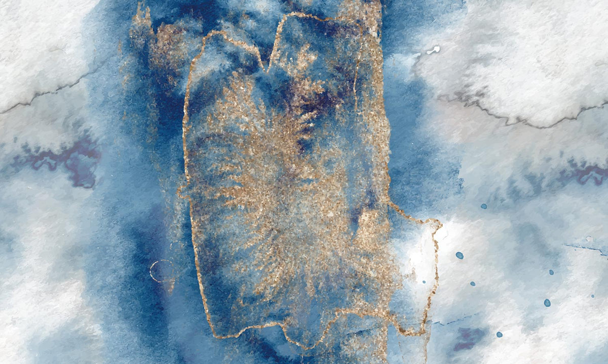 Muro della Carta da Parati Acquerello Blu Oro Astratto