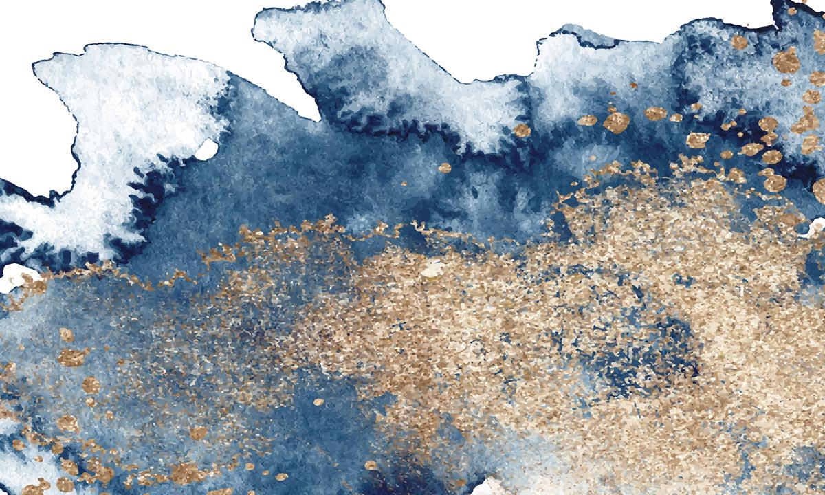 Navy Gold Watercolor Abstract Mural Wallpaper