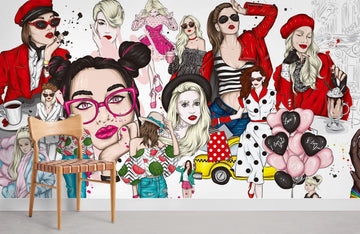 Colorful Fashion Illustration Art Mural Wallpaper