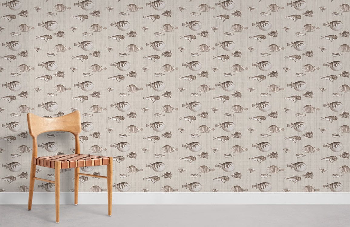 neutral marine fishes pattern wallpaper mural