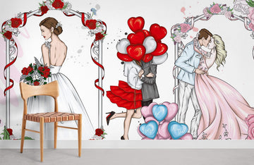 Romantic Floral Love Story Mural Wallpaper