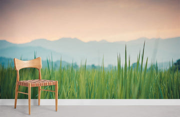 Serene Green Meadow Landscape Mural Wallpaper