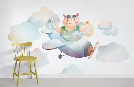 wallpaper depicting a beautiful animal pilot in the skies with its airpalne