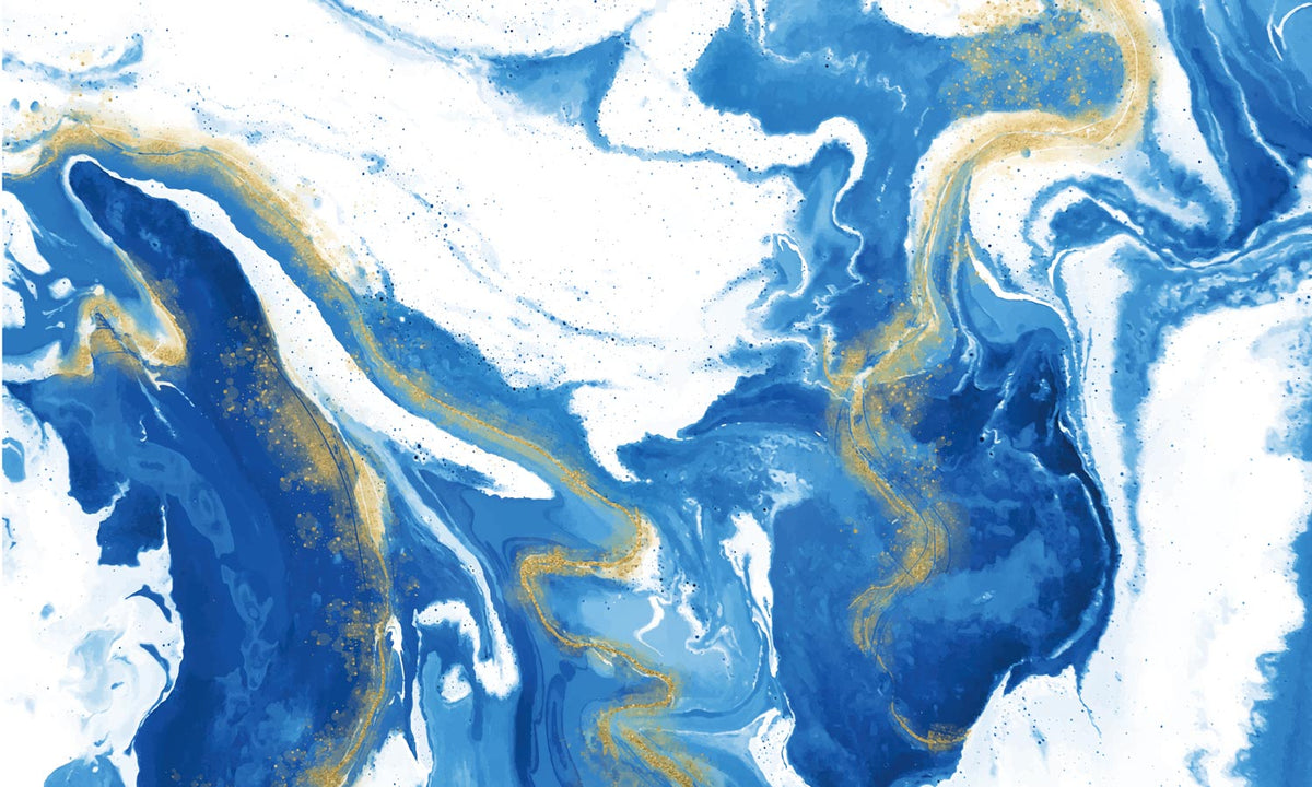 Blue Gold Marbled Abstract Mural Wallpaper