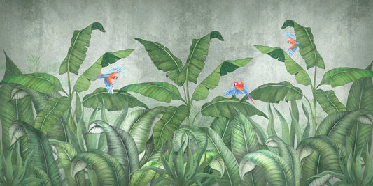mural wallpaper with a jungle motif, suitable for use as home décor