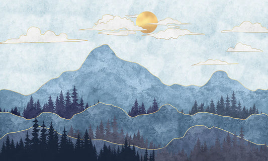 Blue Mountains Painting Wallpaper Mural as a Decoration for Your Home