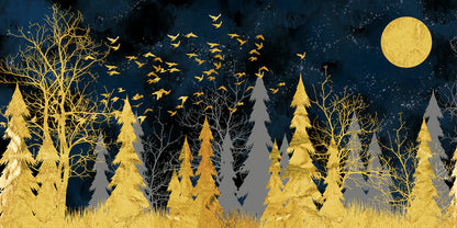Home Decoration Mural Wallpaper Featuring a Golden Forest
