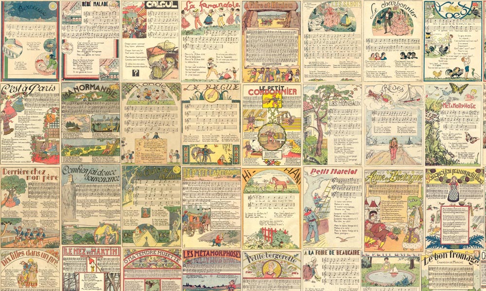 Vintage French Newspaper Collage Mural Wallpaper