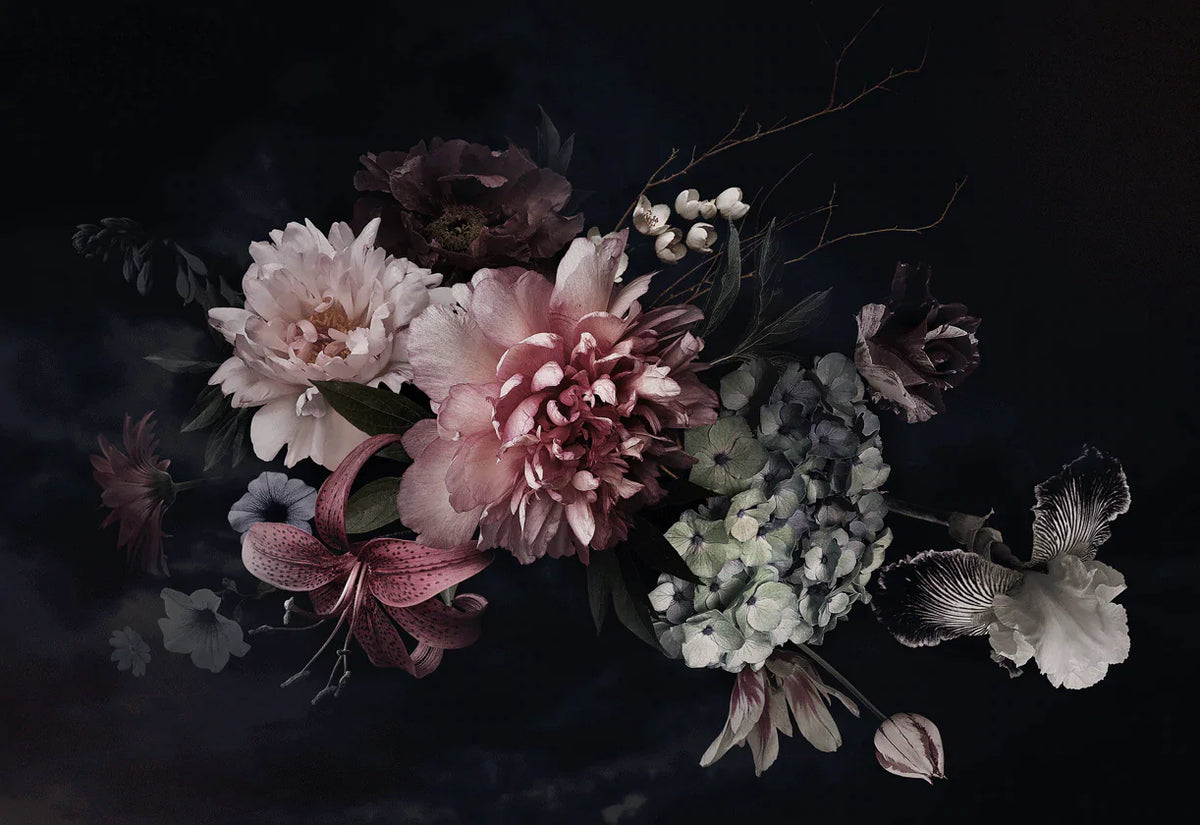 Dark Floral Bouquet Mural Wallpaper