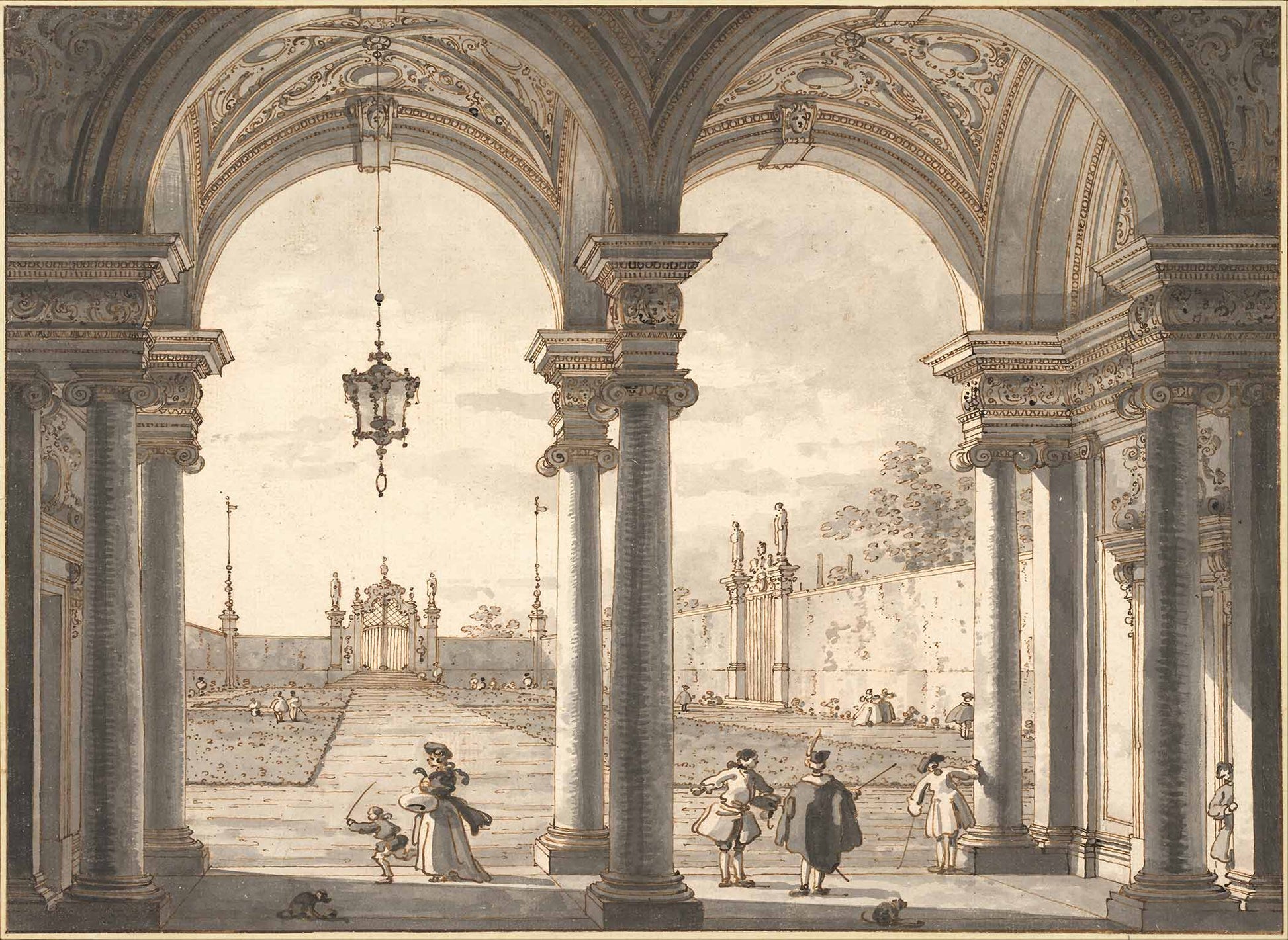 View through a Baroque Colonnade into a Garden mural for room