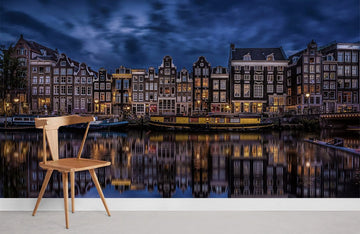 Serene Amsterdam Canal Evening Mural Wallpaper