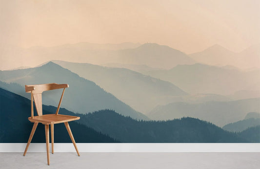 continuous mountain peaks in ombre colour custom mural