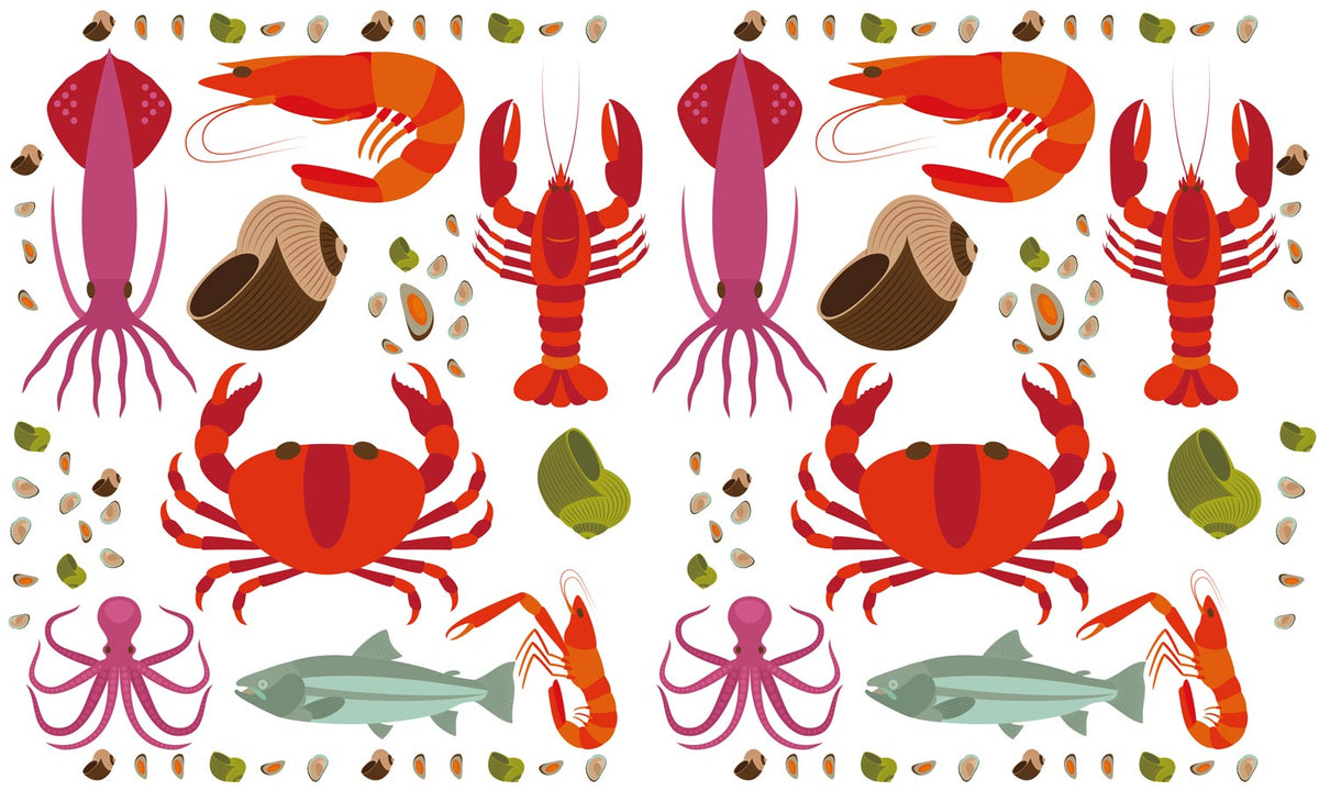 Colorful Seafood Kitchen Mural Wallpaper