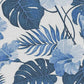 Mural wallpaper in blue with floral and leaf motifs