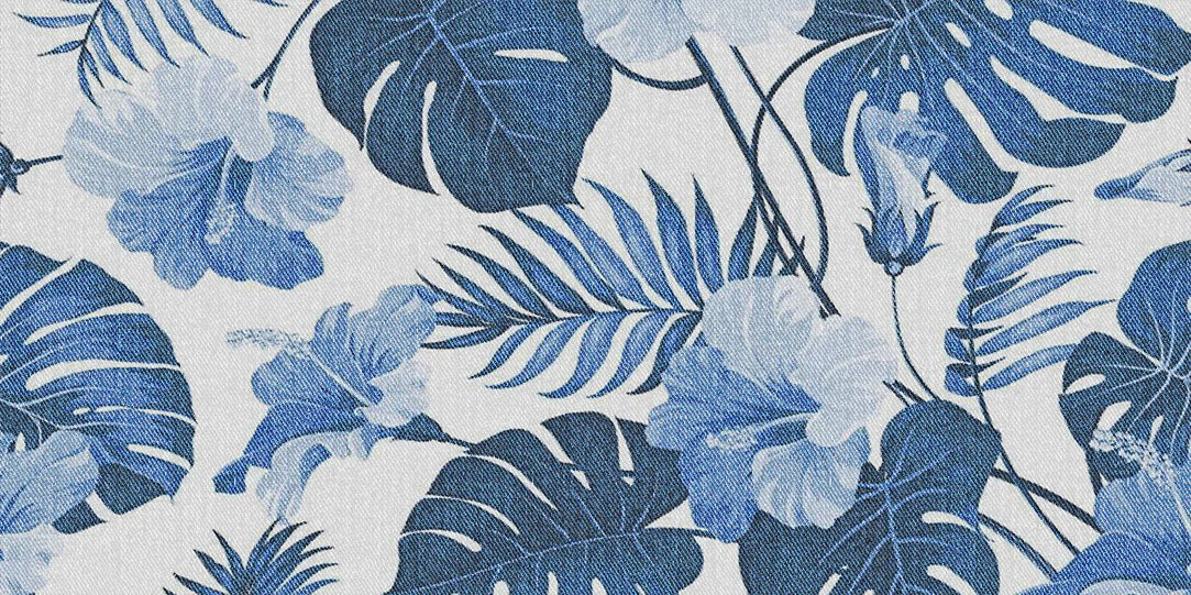 Tropical Blue Leaves Botanical Mural Wallpaper