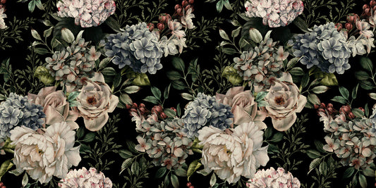 Wallpaper mural with a gloomy flower motif for use in interior decoration