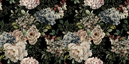 Wallpaper mural with a gloomy flower motif for use in interior decoration