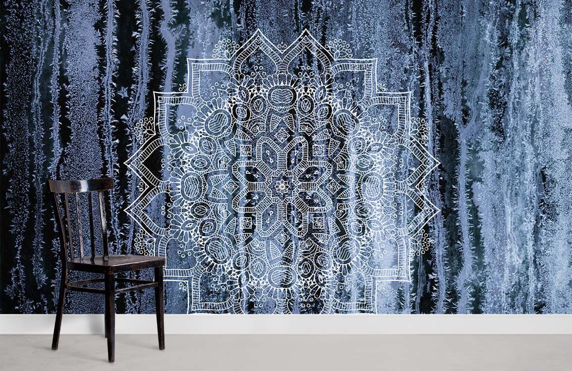 home decor wall murals with an ice crystal Mandala design in white.