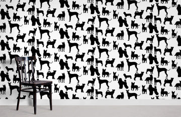 Black Silhouette Animal Pattern Mural Wallpaper