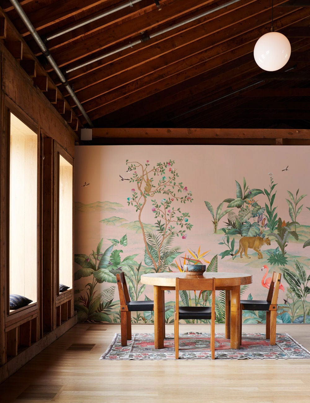dining room wallpaper with a wild forest and animals design
