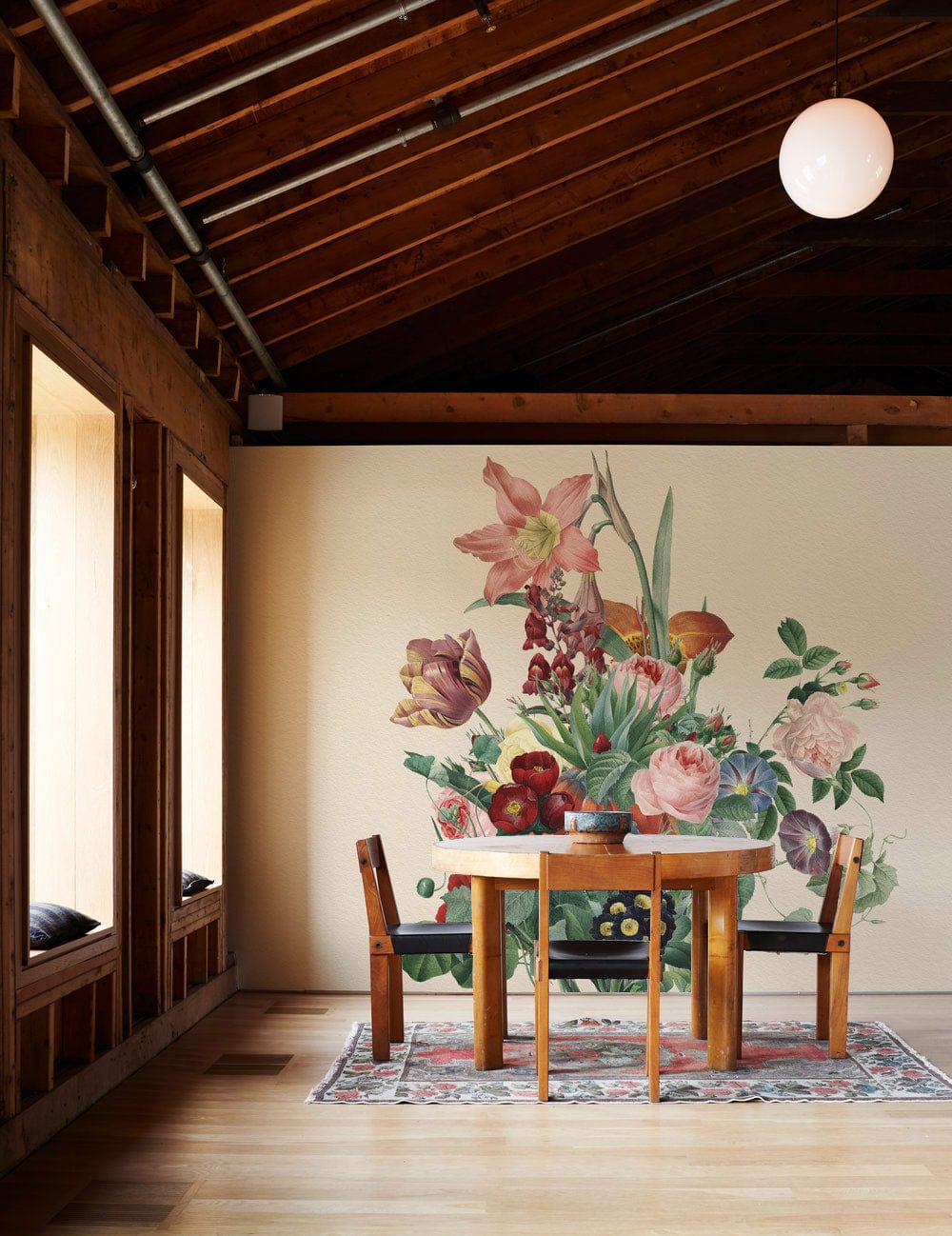 mural of multi-colored flowers for the dining room