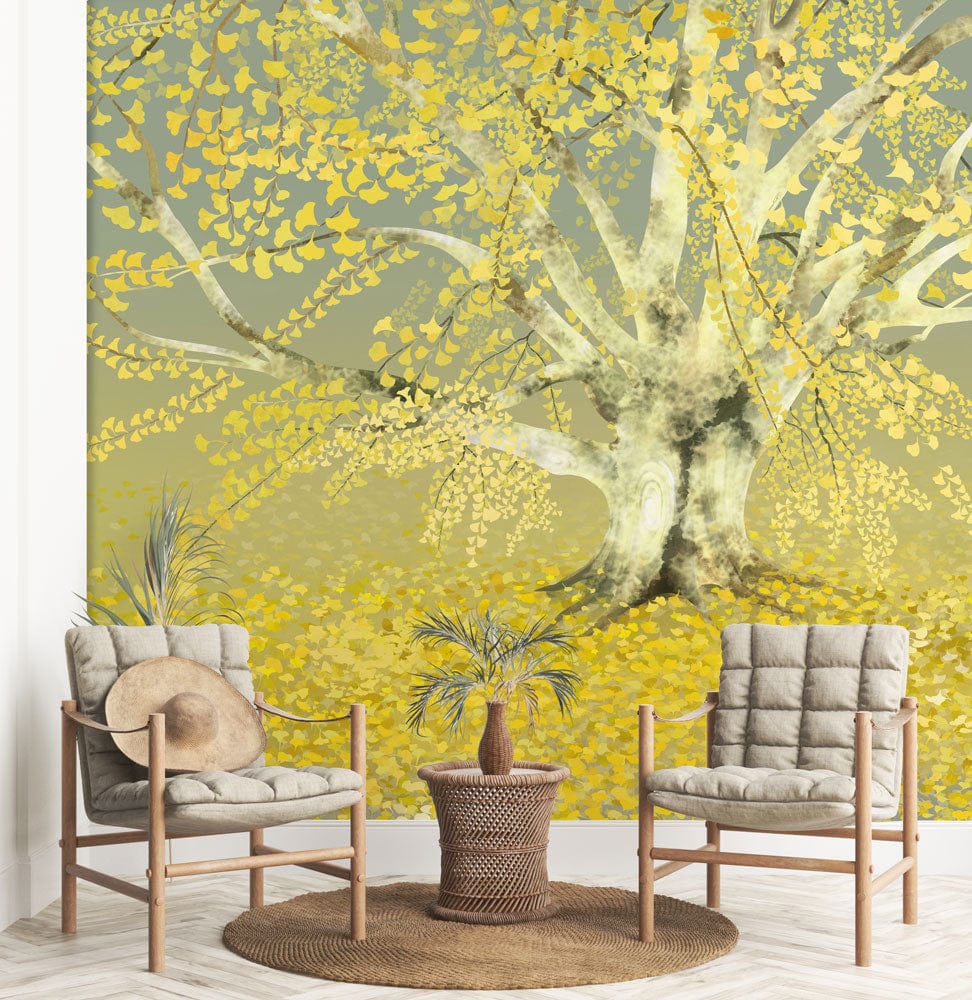 Golden Autumn Tree Nature Mural Wallpaper in lounge