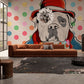 Colorful Bulldog Polka Dot Mural Wallpaper