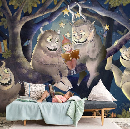 Enchanted Forest Storytime Mural Wallpaper in bedroom