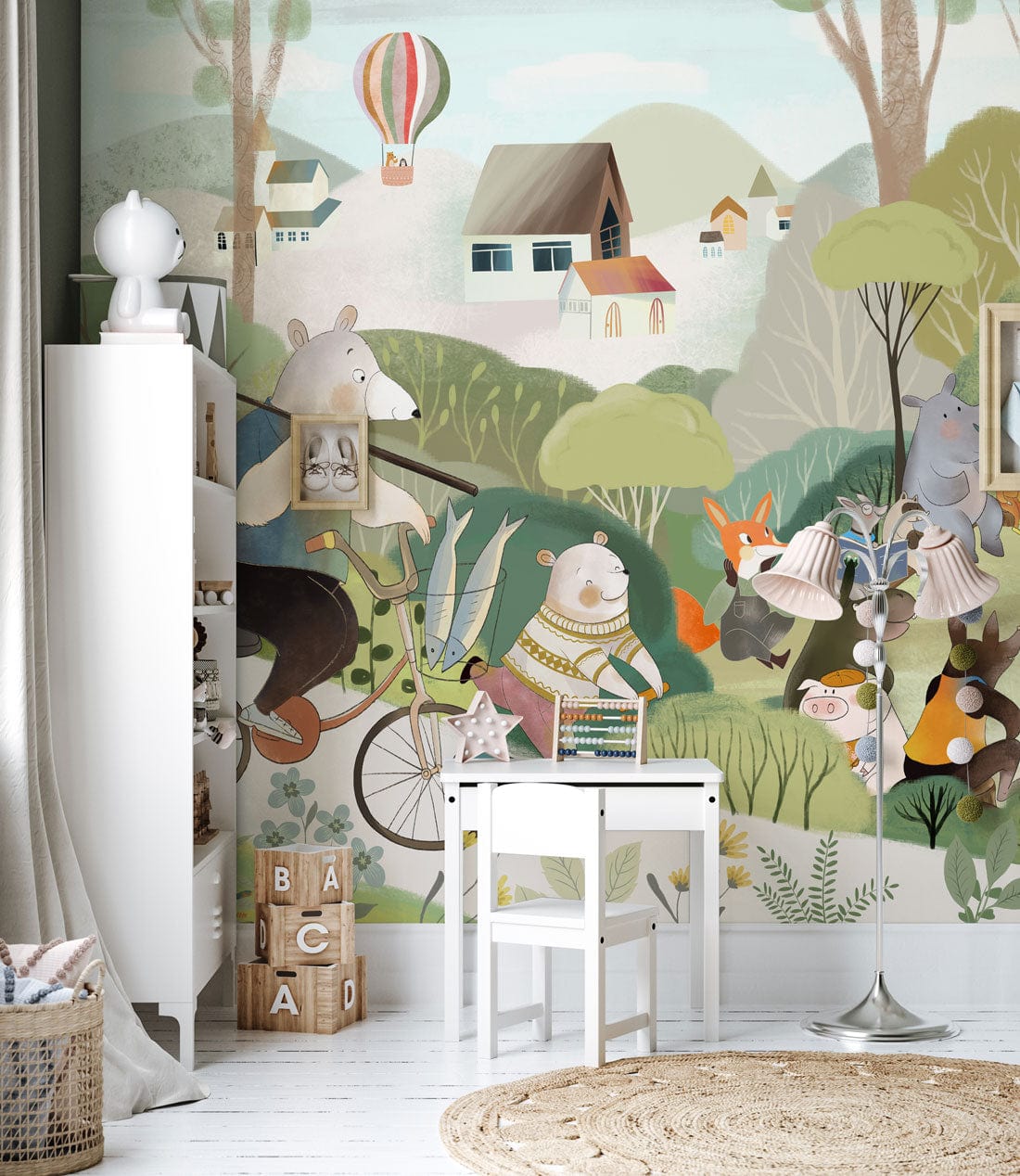 Colorful Whimsical Animal Mural Wallpaper