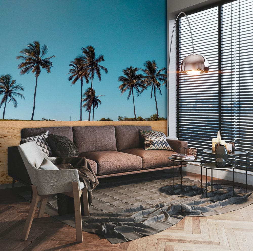 beaches and palm trees in good summer time custom murals for living room