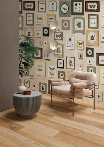 Vintage Botanical Insect Illustration Mural Wallpaper in lounge