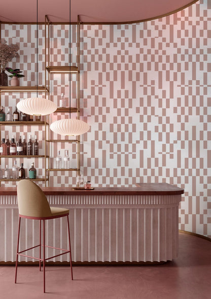 Modern Geometric Neutral Mural Wallpaper in bar area