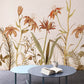 Wall murals for the living room featuring orange flowers and black butterflies in flight